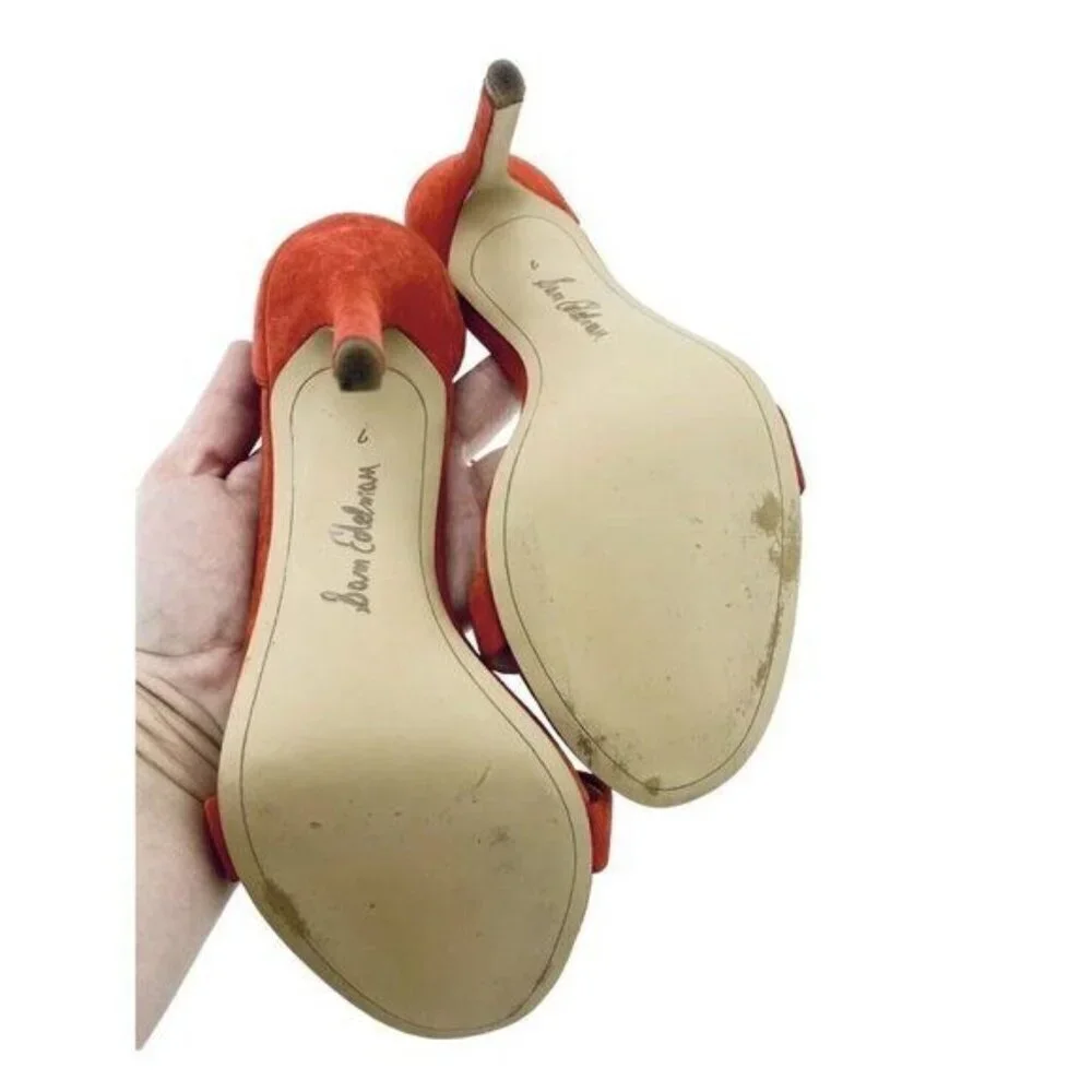 Sam Edelman Heels Orange Suede Leather Ankle Strap Stiletto Sandals SZ 7​​​